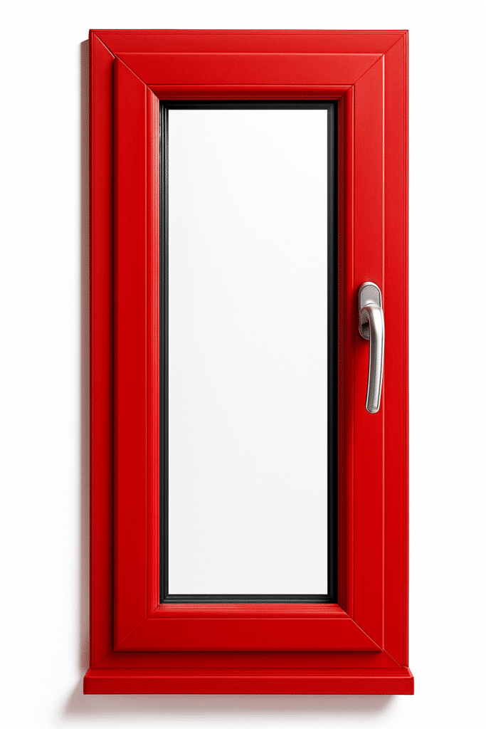 piros műanyagból készült ablak